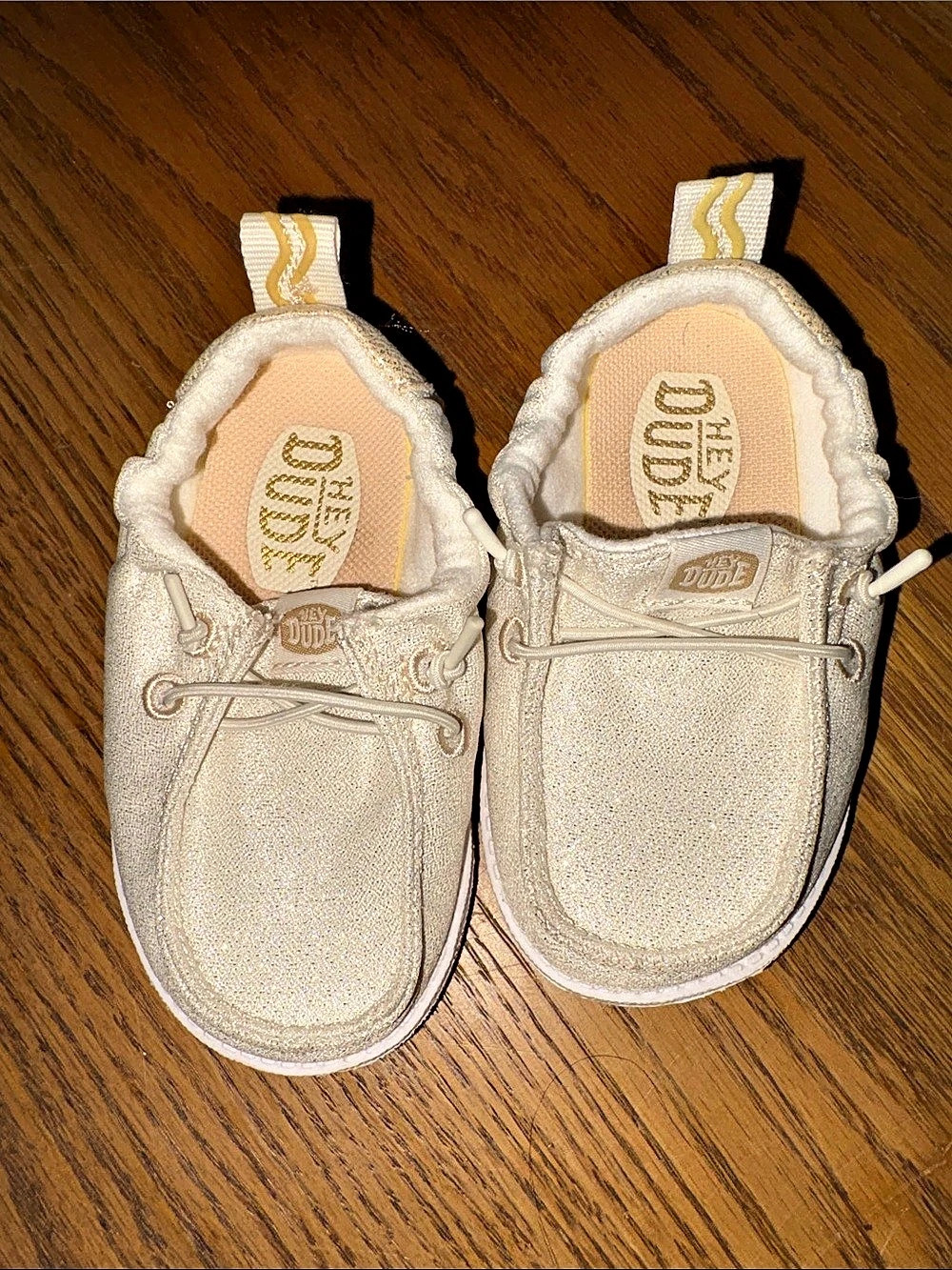 Hey Dude Toddler Wendy Sparkle / Metallic Slip-On Sneakers Cream Girls US